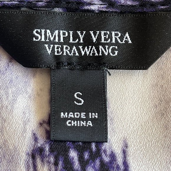 Simply Vera Wang Tie Dye Abstract Print Blouse Womens S Purple Handkerchief Hem - Picture 4 of 12